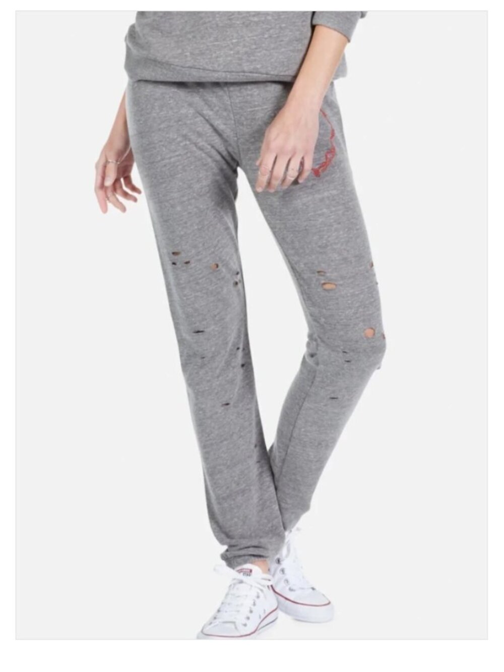 Lauren Moshi Distressed Scribble Heart Sweatpants Joggers Heather Gray M